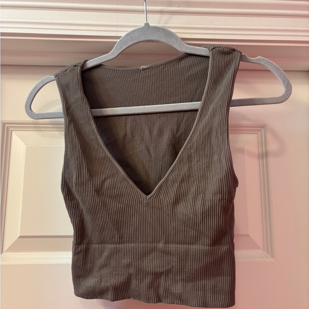 Marshalls Chocolate Ribbed V-Neck Tank Top